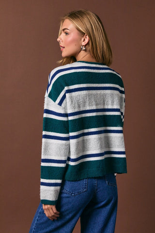 Green Multi Striped Soft Knit Cardigan