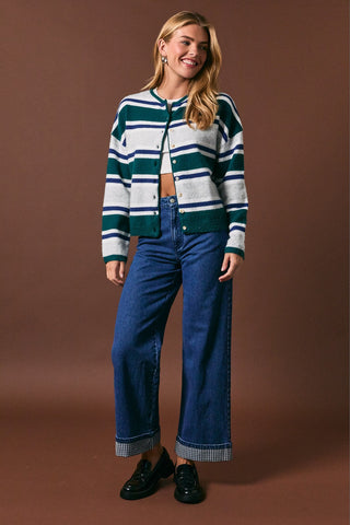 Green Multi Striped Soft Knit Cardigan
