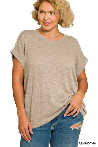 Curvy Hacci Slub Rolled Up Sleeve Tee