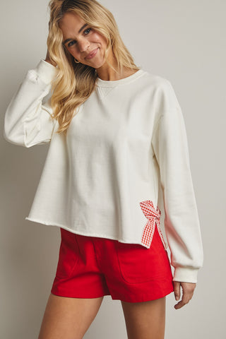 Side Gingham Bow Pullover