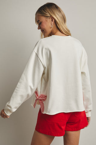 Side Gingham Bow Pullover