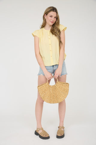 Curvy Ruched Shoulder Ruffle Sleeve Top