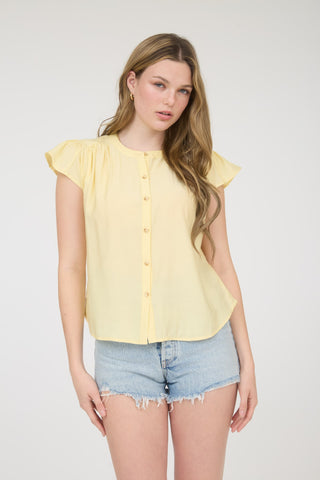 Curvy Ruched Shoulder Ruffle Sleeve Top