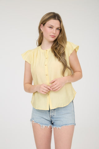 Curvy Ruched Shoulder Ruffle Sleeve Top