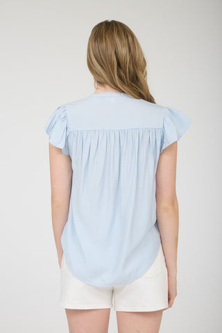 Curvy Ruched Shoulder Ruffle Sleeve Top