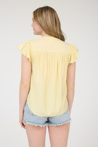 Curvy Ruched Shoulder Ruffle Sleeve Top