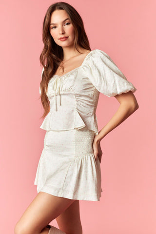 Jacquard Satin Bubble Sleeve Top