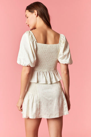 Jacquard Satin Bubble Sleeve Top