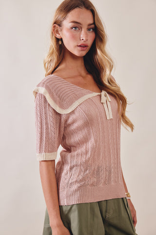Knit Sailor-collar Ribbon Top