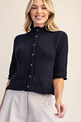 Navy Short Sleeve Cardigan