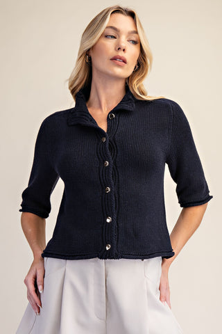 Navy Short Sleeve Cardigan