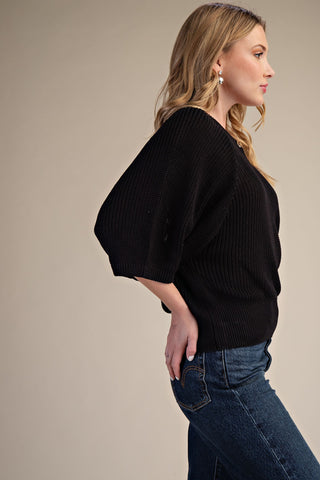 Round Neck Cropped Sleeve Sweater