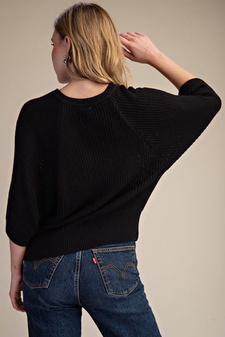 Round Neck Cropped Sleeve Sweater