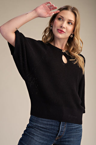 Round Neck Cropped Sleeve Sweater