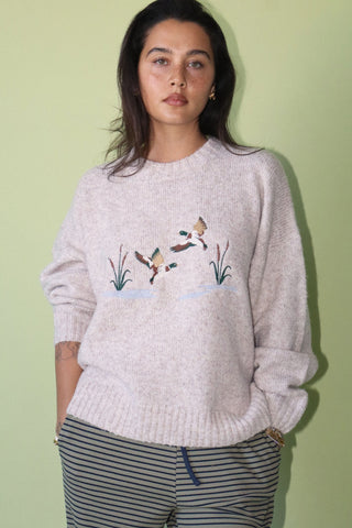 Embroidered Duck Knit Sweater