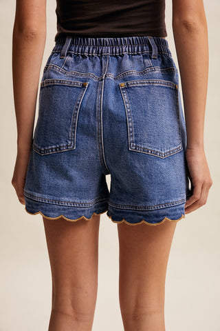 Scallop Button-side Denim Short Set
