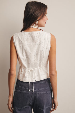 Eyelet Button-front Sleeveless Top