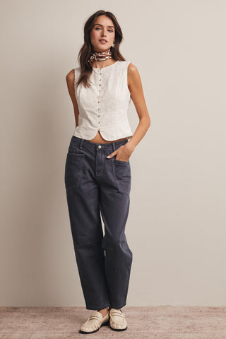Eyelet Button-front Sleeveless Top