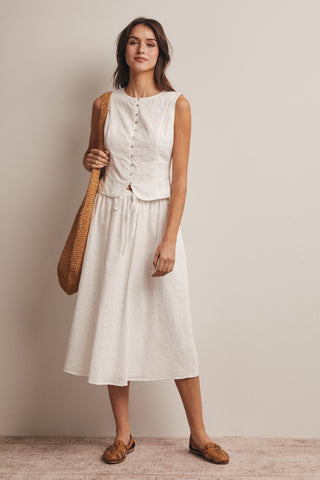 Eyelet Button-front Sleeveless Top