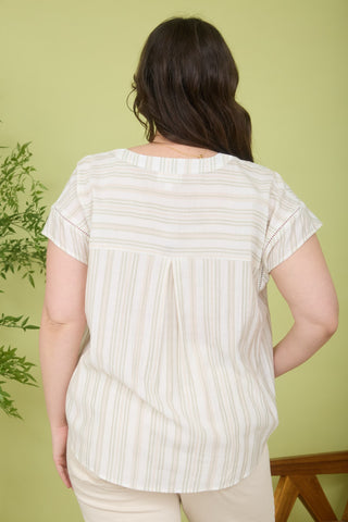 Curvy Stripe Ladder Lace Trim Top