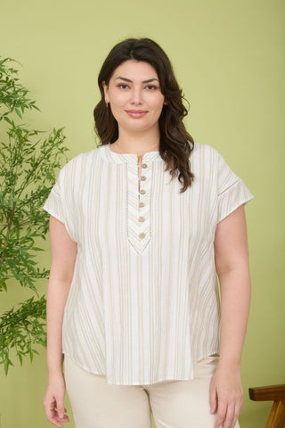Curvy Stripe Ladder Lace Trim Top