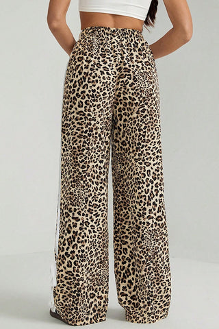 Leopard Print Stripe Casual Pants