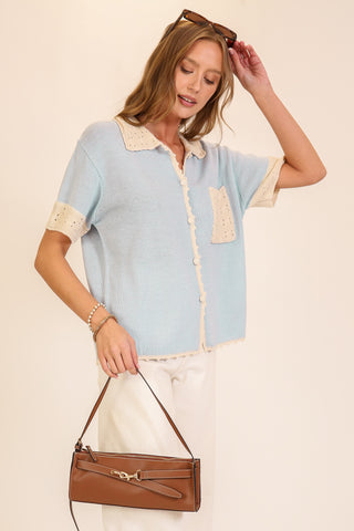 Vintage-Inspired Contrast Trim Knit Top
