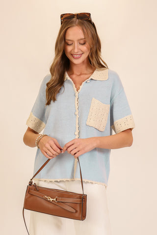 Vintage-Inspired Contrast Trim Knit Top