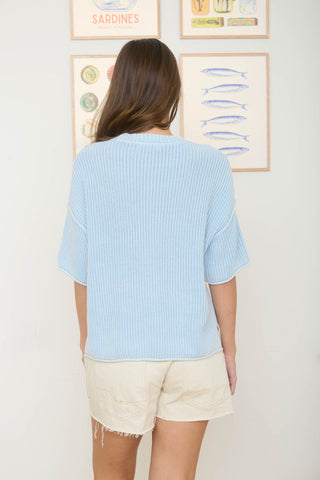 Washed Crew Neck Raw Edge SS Sweater