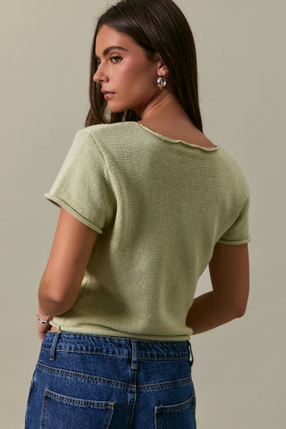 Cap Sleeve Button Down Sweater Top