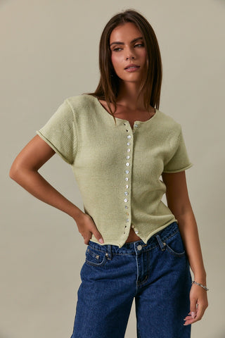 Cap Sleeve Button Down Sweater Top