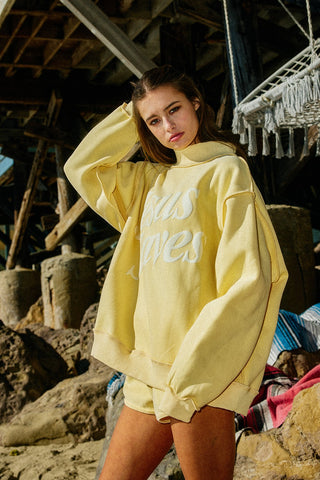 'Jesus Saves' Print Mock Neck Sweatshirt