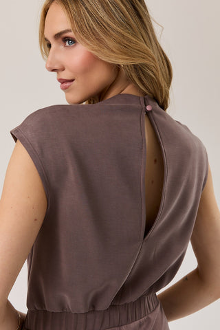 High Neck Pleated Shoulder Jumpsuit