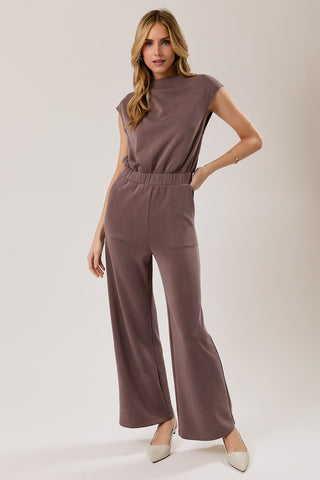 High Neck Pleated Shoulder Jumpsuit