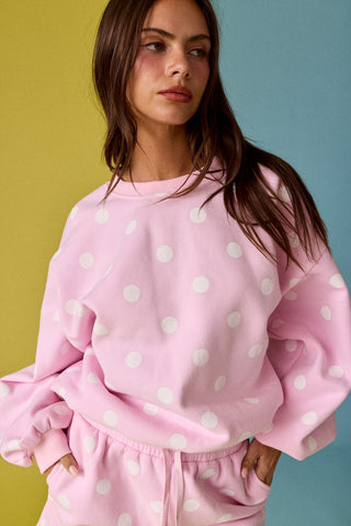 Polka Dot Fleece Shorts and Sweatshirt Set