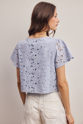 Eyelet Tie-front Lined Cotton Top