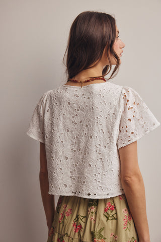 Eyelet Tie-front Lined Cotton Top