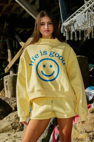 'Life is Good' Reversible Crop Sweatshirt