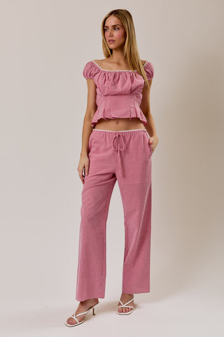 Gingham Cinched Top and Pants Set