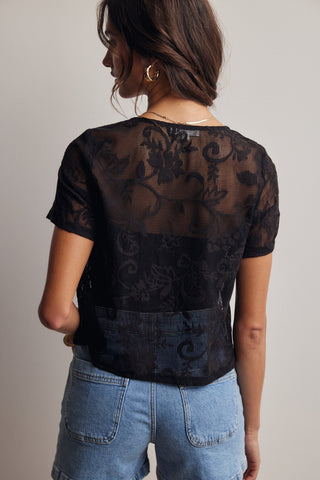 Lace Tie-front Short Sleeve Top