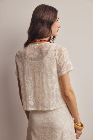 Lace Tie-front Short Sleeve Top