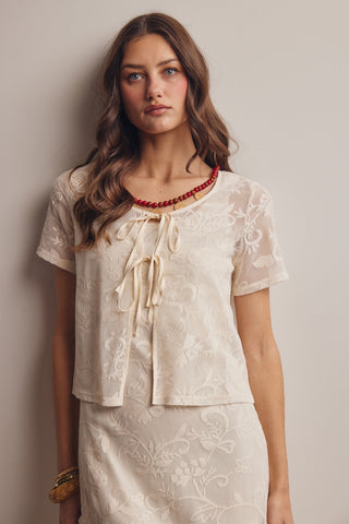 Lace Tie-front Short Sleeve Top