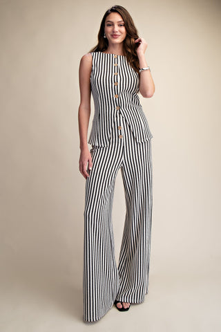 Knit Stripes Sleeveless Vest Pant Set