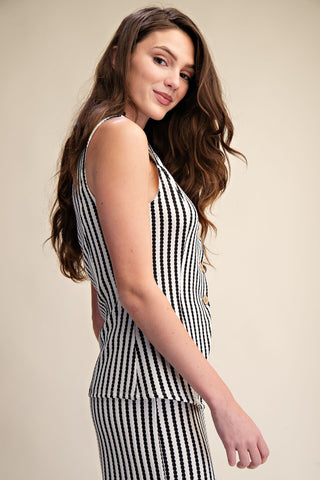 Knit Stripes Sleeveless Vest Pant Set