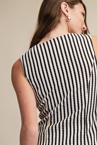Knit Stripes Sleeveless Vest Pant Set