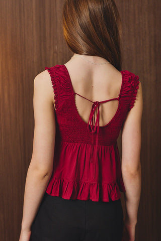V-Neckline Top With Lace Trim