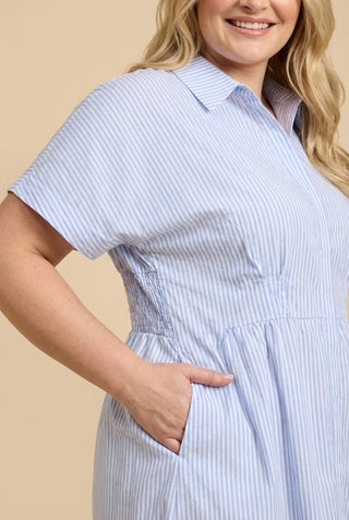 Curvy Button Down Pintucked Waist Dress