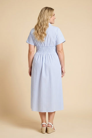 Curvy Button Down Pintucked Waist Dress
