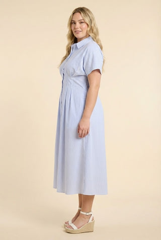 Curvy Button Down Pintucked Waist Dress