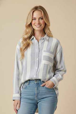 Women's Mixed Stripe Button Up Shirt
